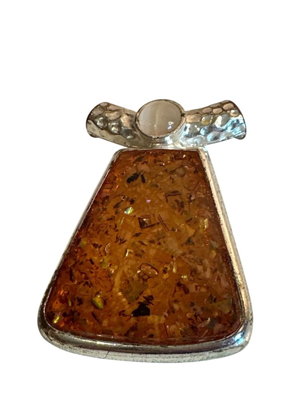 Chunky Resin Necklace Pendant Iridescent Orange Chunky Artsy Boho 2" x 1"